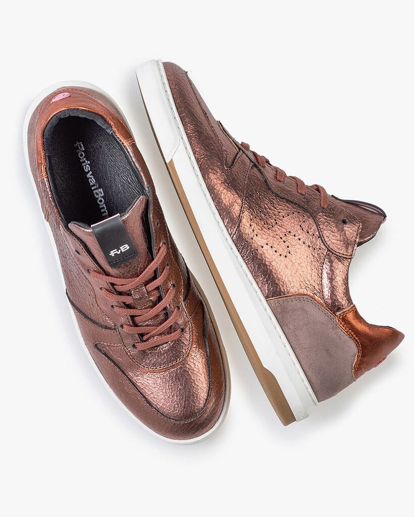 Sneaker craquel&eacute; leer roze