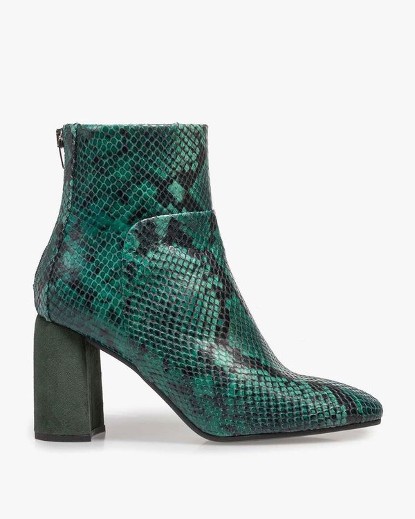 Green ankle boot snake print