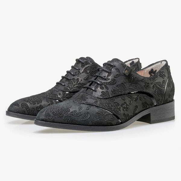 Floris van Bommel black women’s suede leather lace shoe