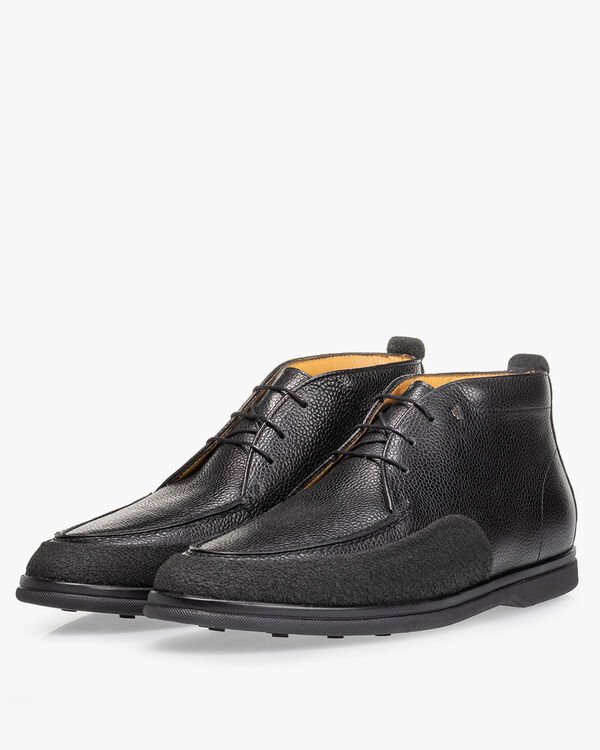 Lace boot printed leather black