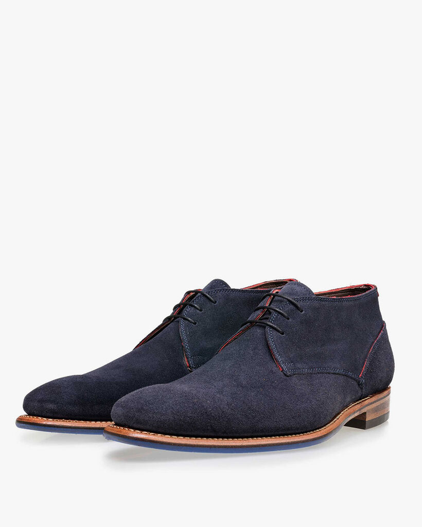 Lace boot suede leather blue