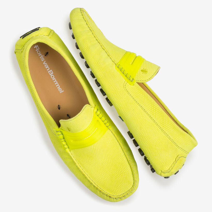 Premium fluorescent yellow leather moccasin