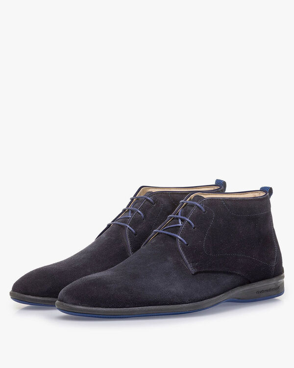 Dark blue suede leather lace boot