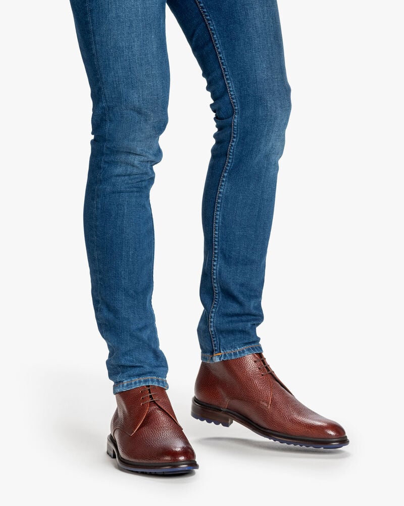 Veterboot geprint leer cognac