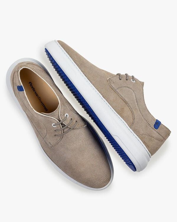 Sneaker printed suede leather sand-coloured