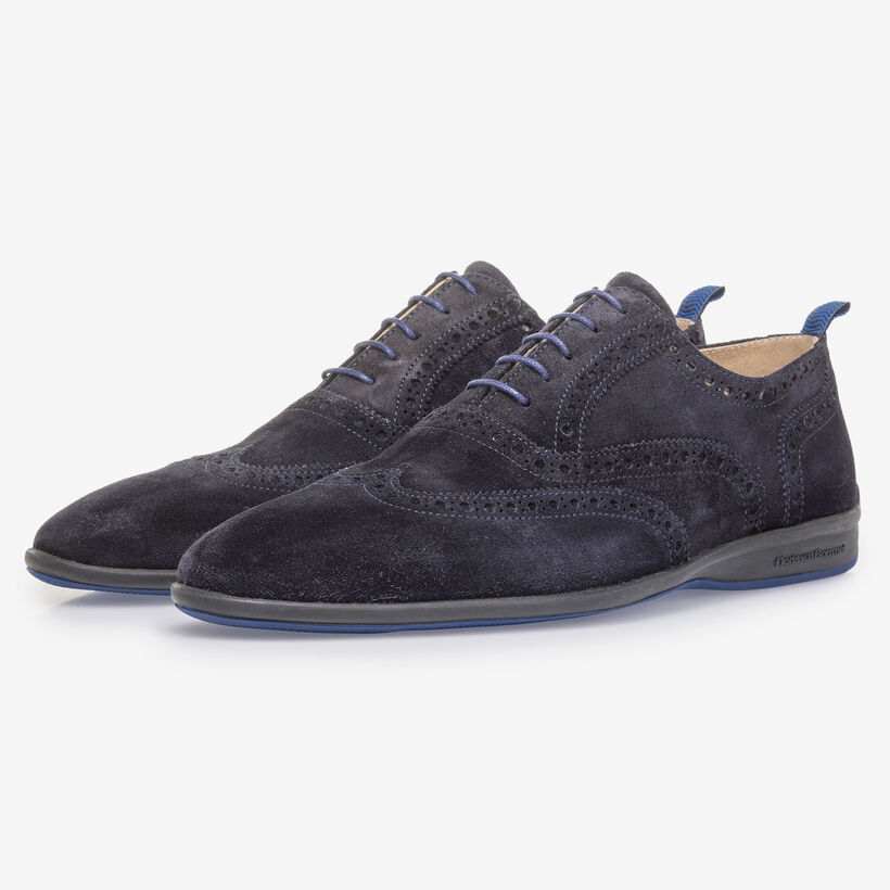 Dark blue suede leather lace shoe