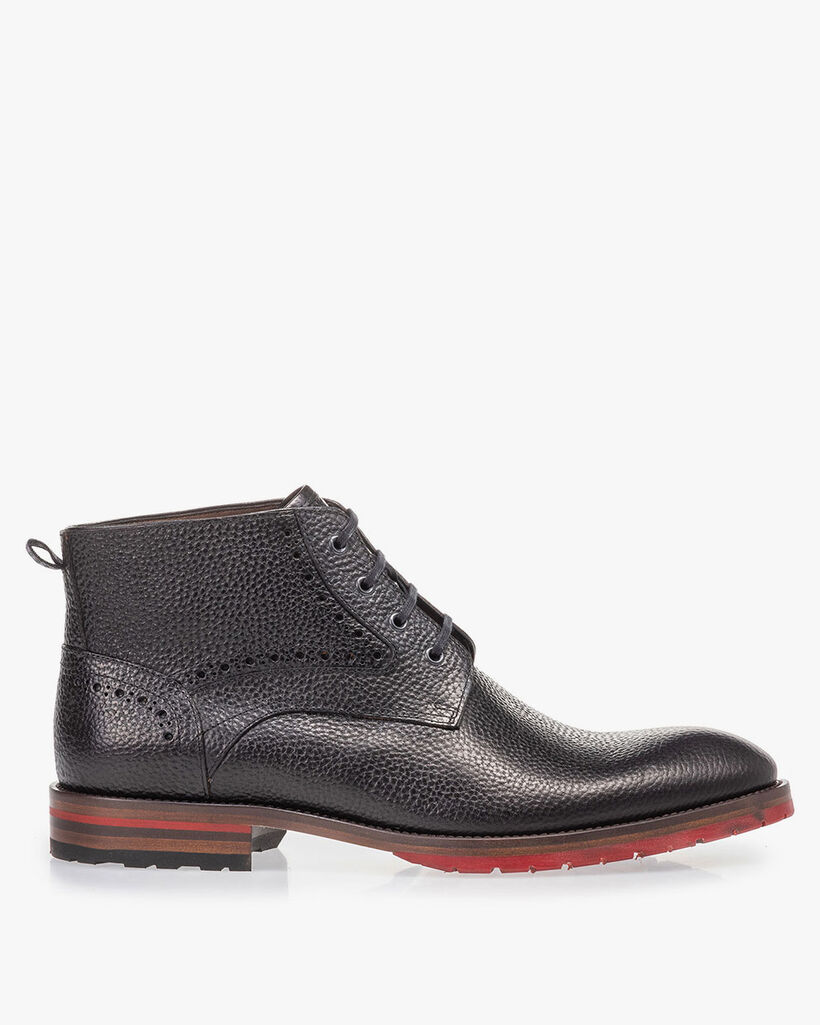 Veterboot zwart structuurleer