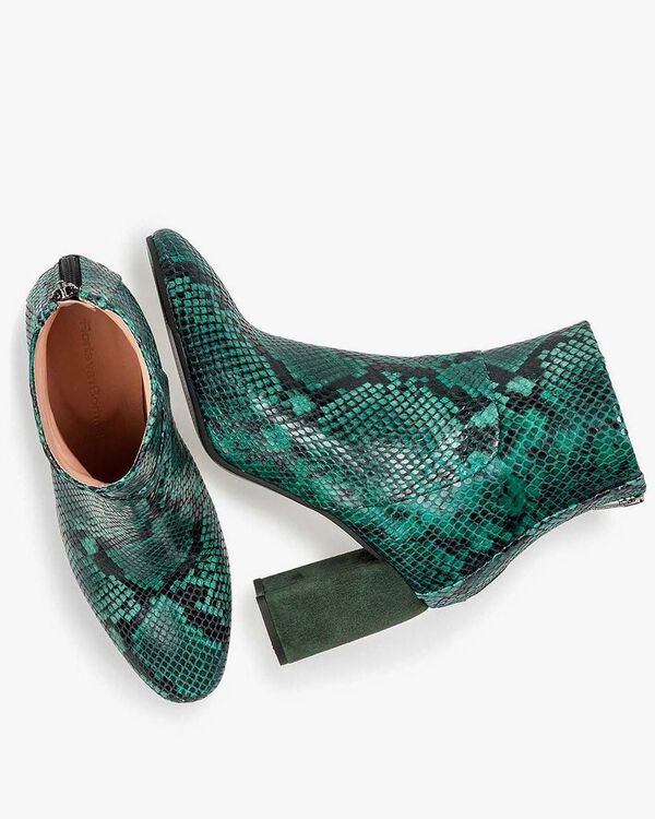 Green ankle boot snake print