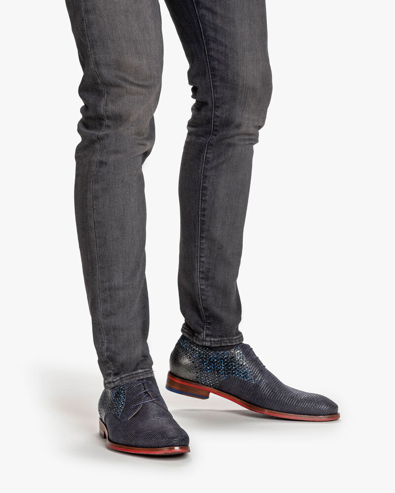 Lace shoe printed suede blue