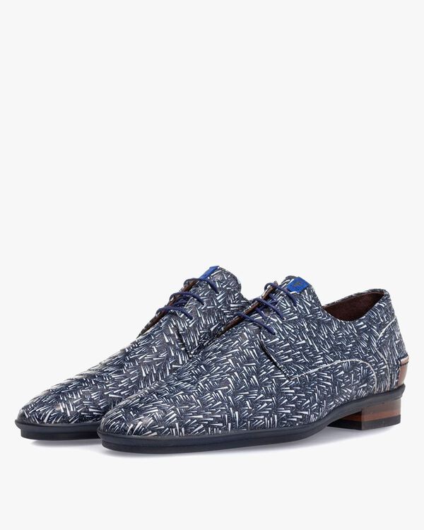 Lace shoe printed nubuck leather blue