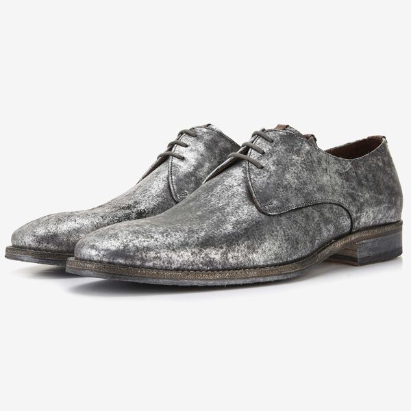 Floris van Bommel men's lace-up shoe in silver metallic leather