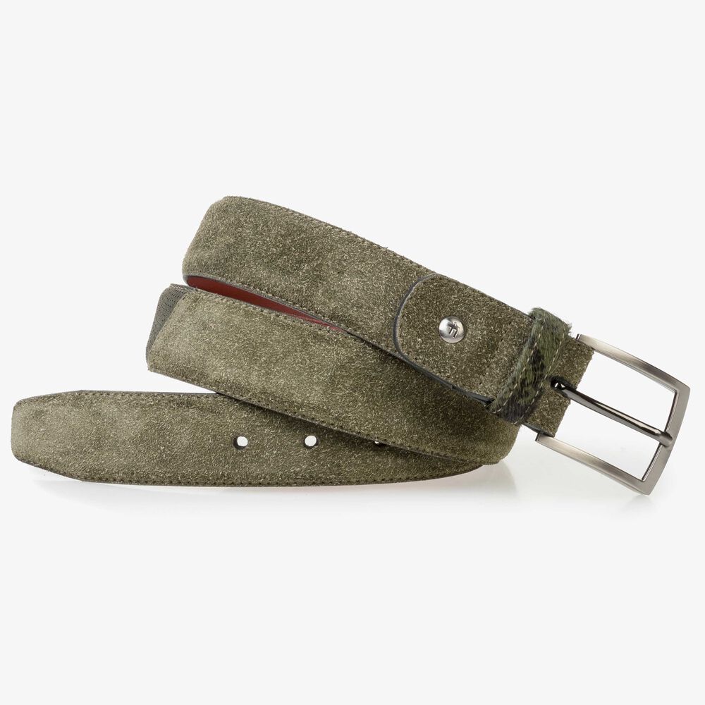 Green rough suede leather belt