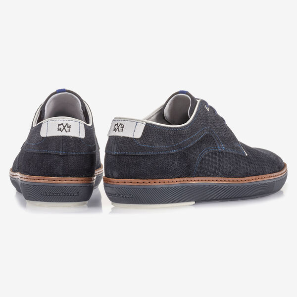 Blue suede leather lace shoe with print