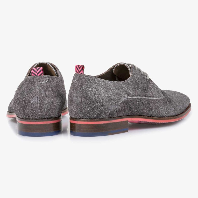 Grey buffed suede leather lace shoe