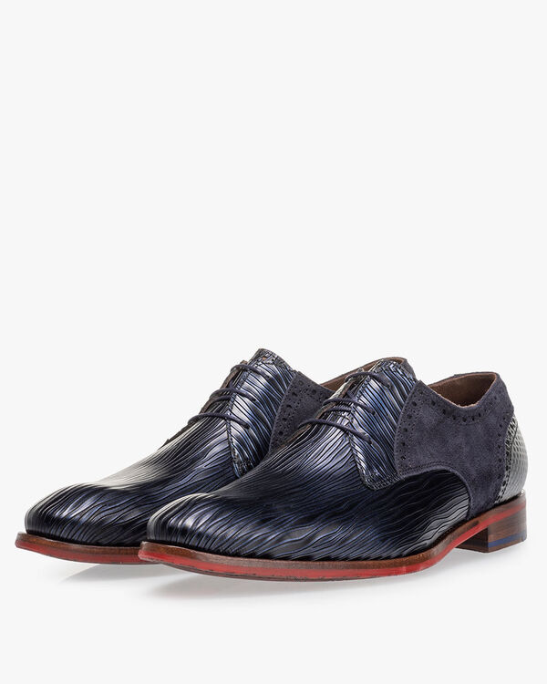 Veterschoen metallicprint donkerblauw