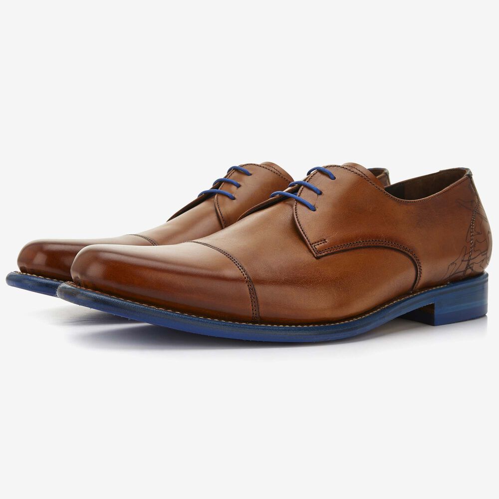 Floris van Bommel cognac leren heren veterschoen