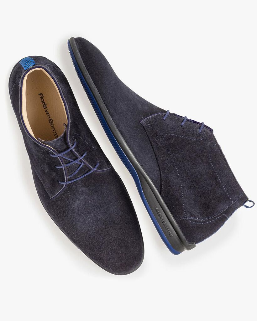 Dark blue suede leather lace boot