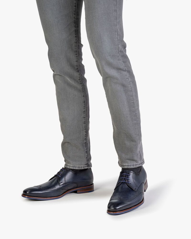 Lace shoe blue calf leather