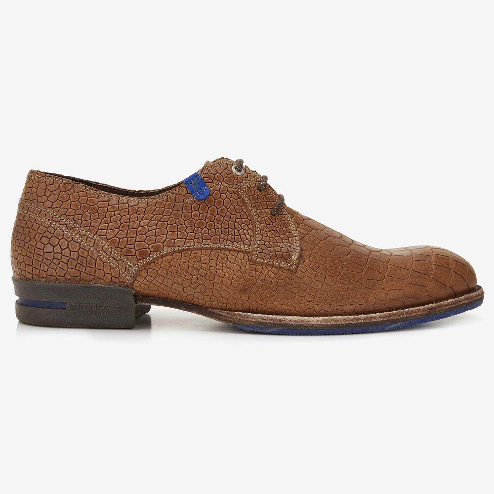 Floris van Bommel cognac crocoprint heren veterschoen
