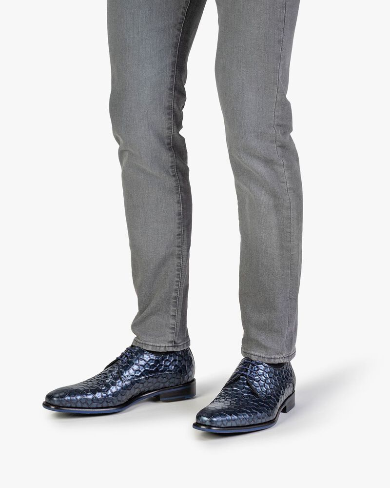 Veterschoen metallic print blauw