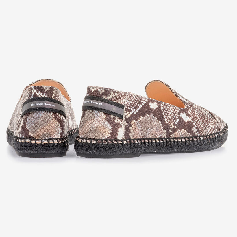 Bruin/witte leren espadrille met snakeprint