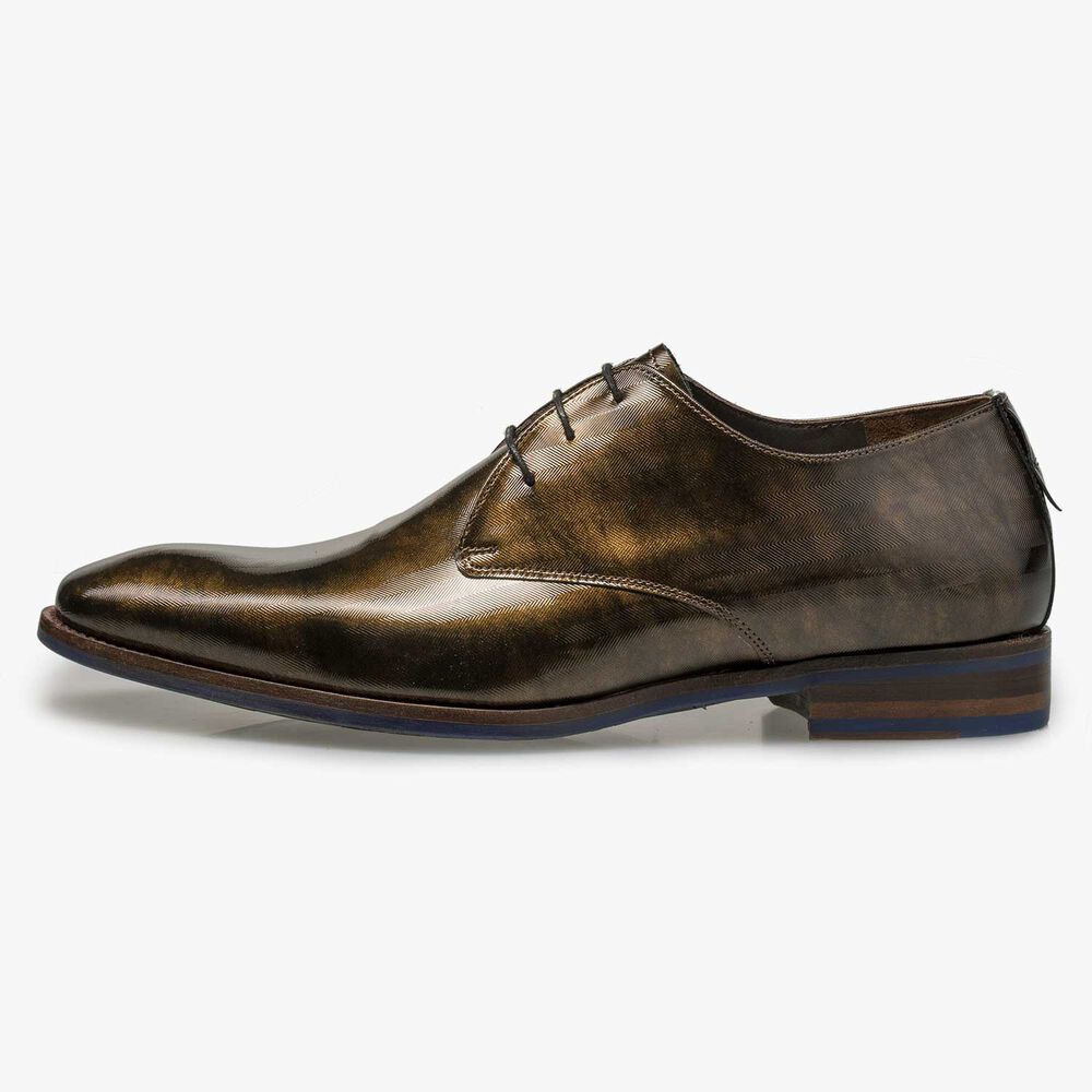 Bronze-coloured Premium patent leather lace shoe