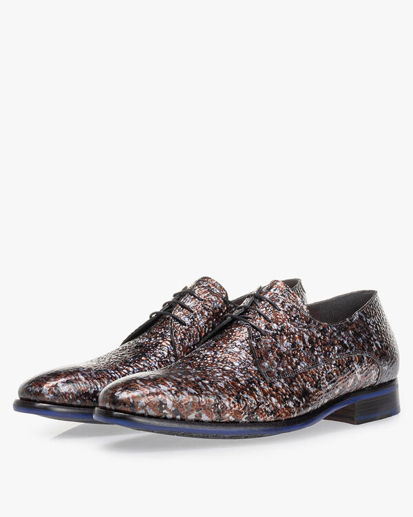 Lace shoe metallic print bronze