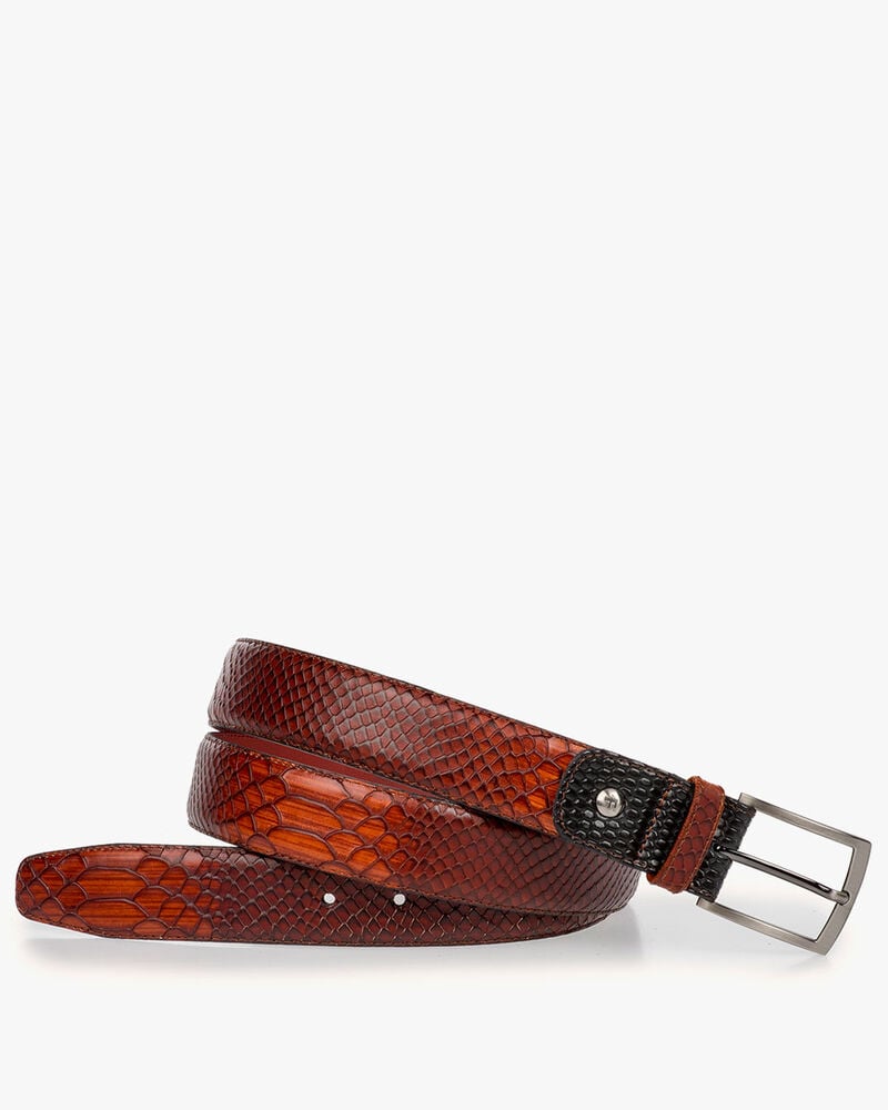Belt printed leather cognac