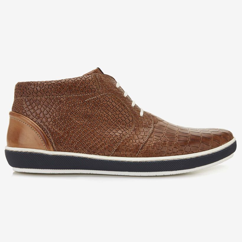 Floris van Bommel cognac crocodile print men's lace-up boot
