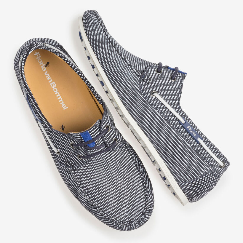 Blauwe su&egrave;de bootschoen met print
