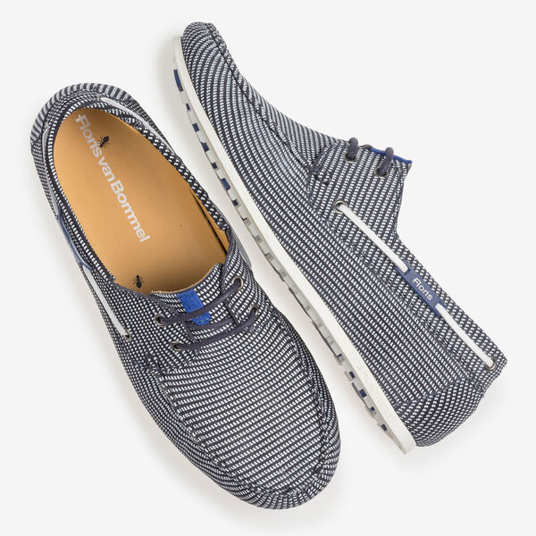 Blauwe su&egrave;de bootschoen met print