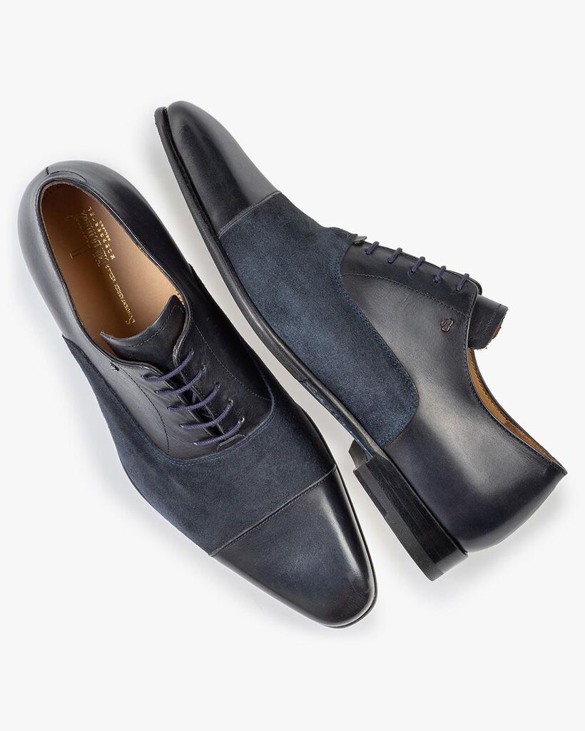 Veterschoen kalfsleer blauw