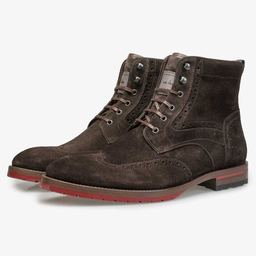 Brown suede leather brogue lace boot