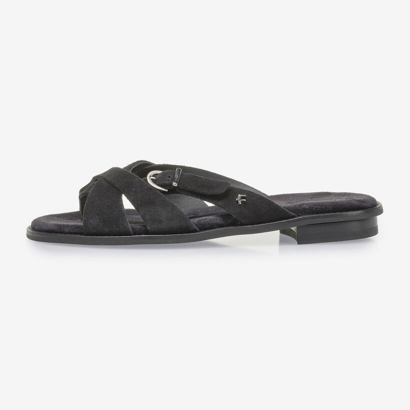 Black suede leather slipper