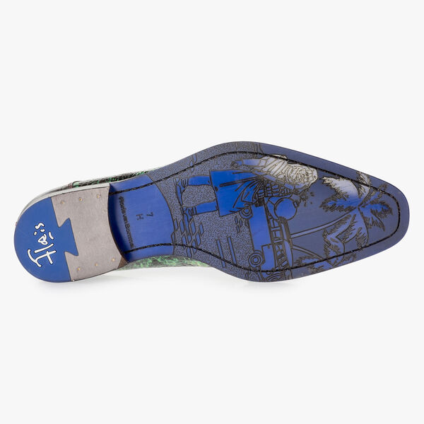 Premium leren veterschoen groen/roze