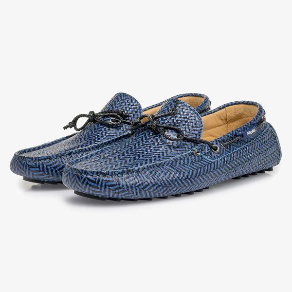 Blue-black printed calf leather moccasin