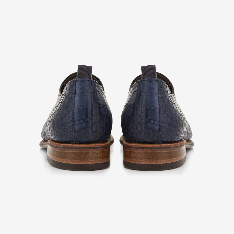Floris van Bommel dark blue crocodile print men's lace-up shoe