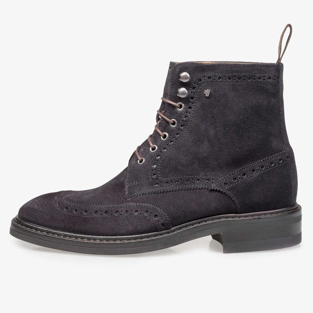 Blauwe su&egrave;de brogue veterboot