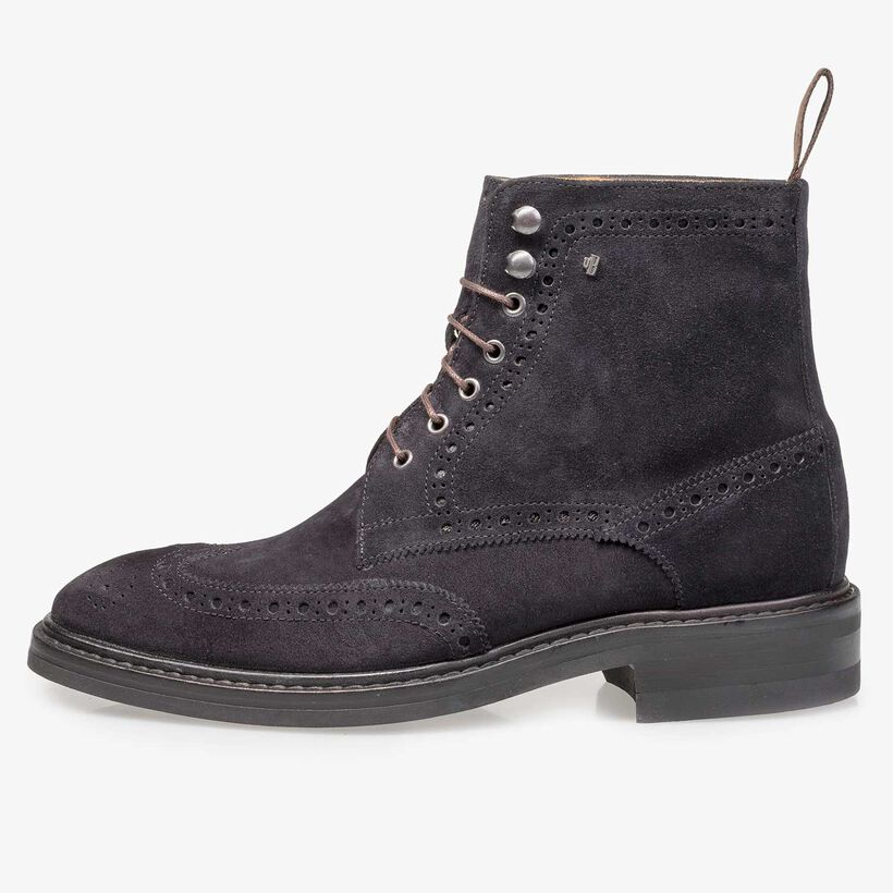 Blauwe su&egrave;de brogue veterboot