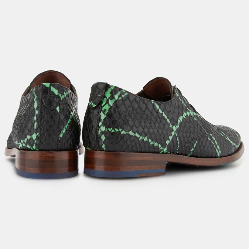 Floris van Bommel men’s lace shoe with black-green snake print