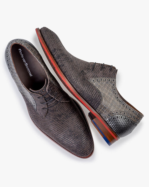 Veterschoen geprint su&egrave;de grijs