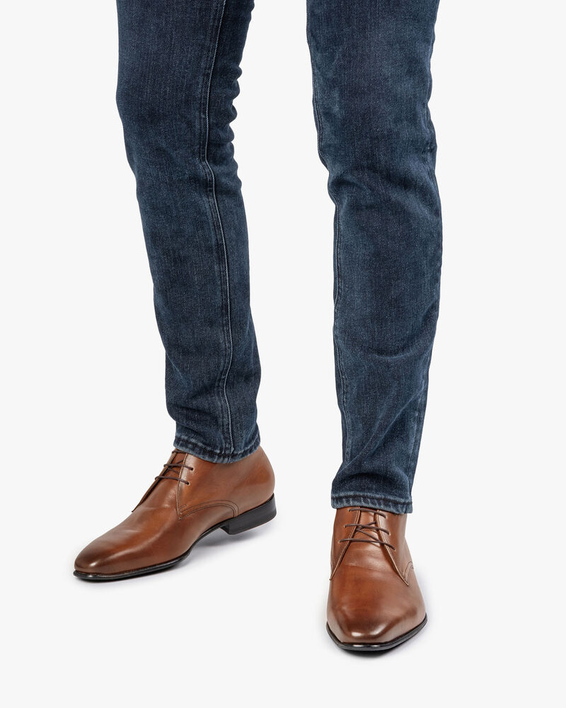 Kalfsleren veterschoen cognac