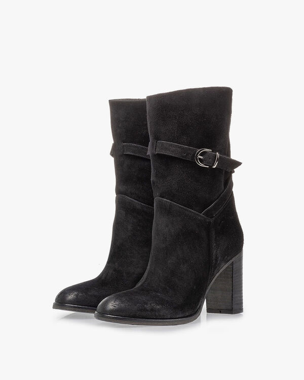 Mid-high boot black suede leather