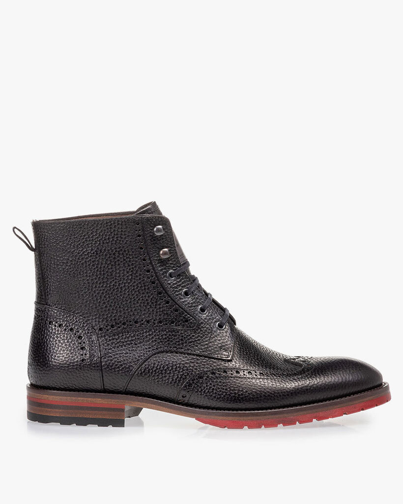 Leren brogue veterboot zwart