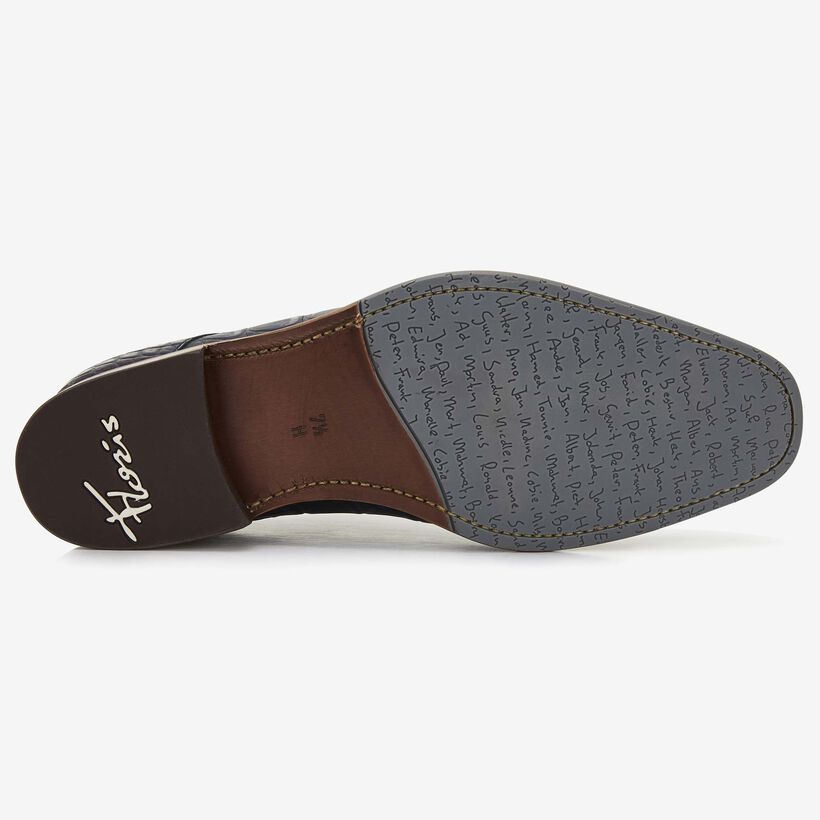Floris van Bommel dark blue crocodile print men's lace-up shoe