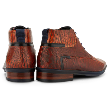 Lace boot printed leather cognac