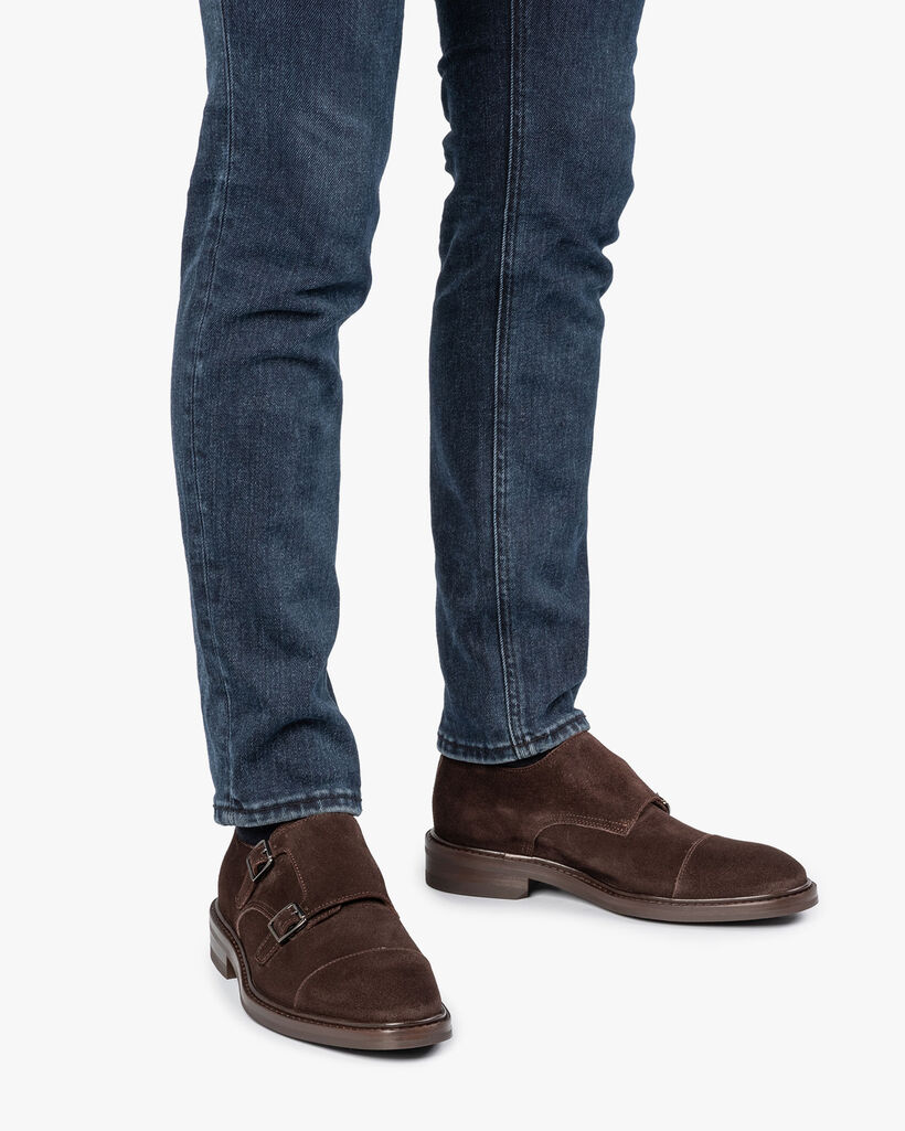 Bruine su&egrave;de dubbele gespschoen