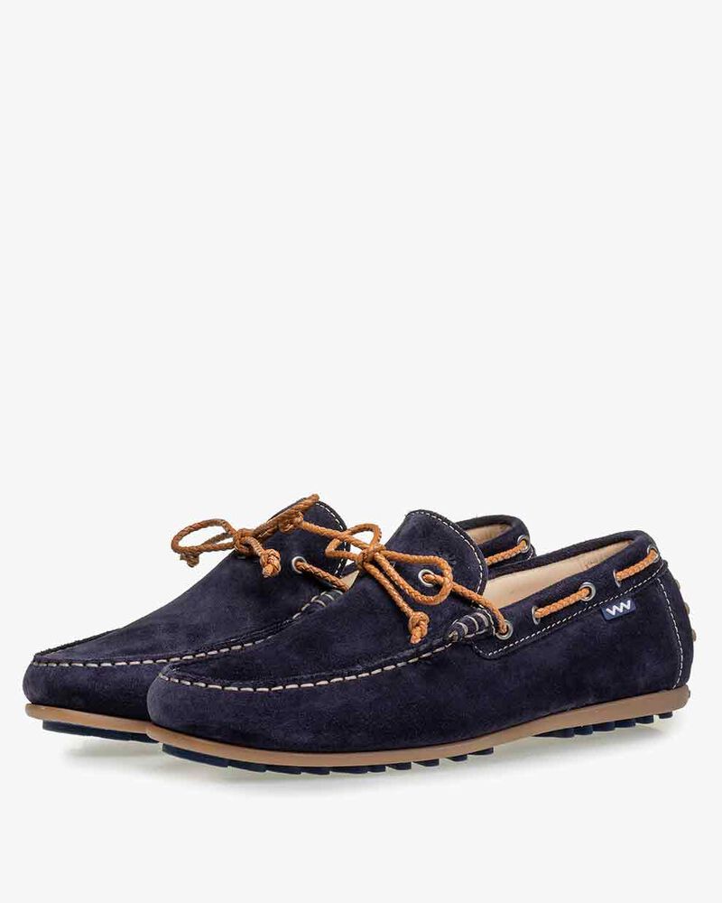 Moccasin suede leather dark blue