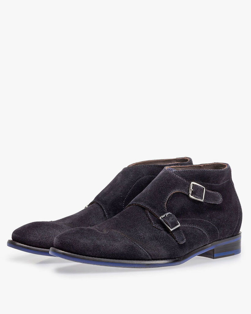 Buckle shoe blue suede leather