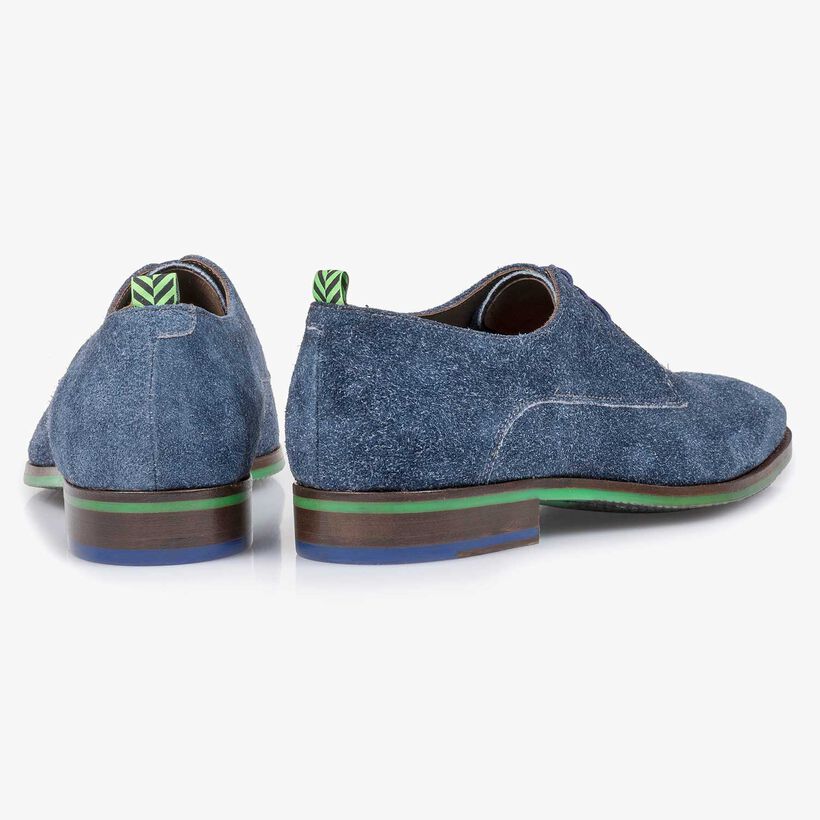 Blue buffed suede leather lace shoe